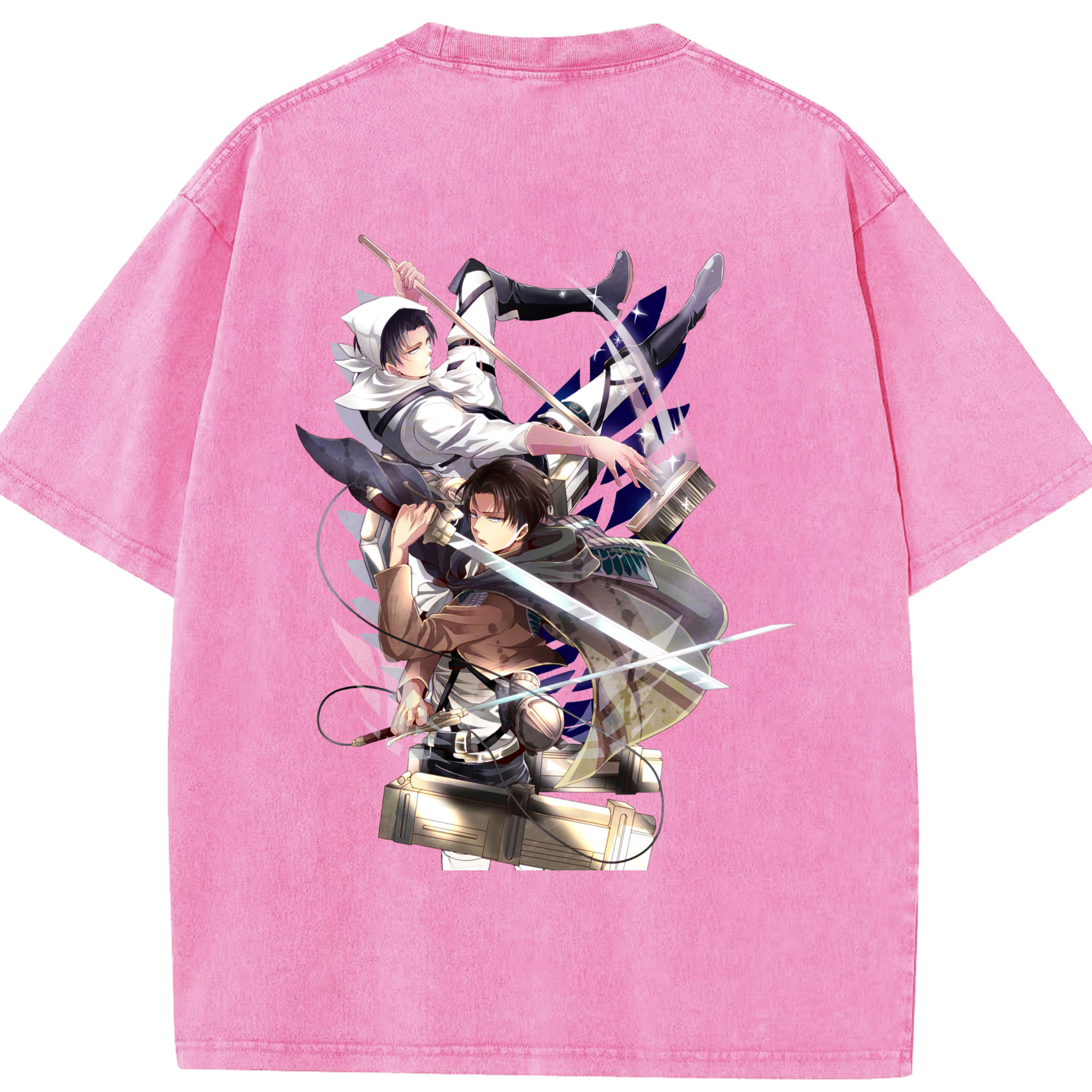 （画像用） 進撃の巨人 リヴァイ·アッカーマン Attack on Titan Levi Ackerman 綿100% ヴィンテージ風 半袖Tシャツ（背面プリント）